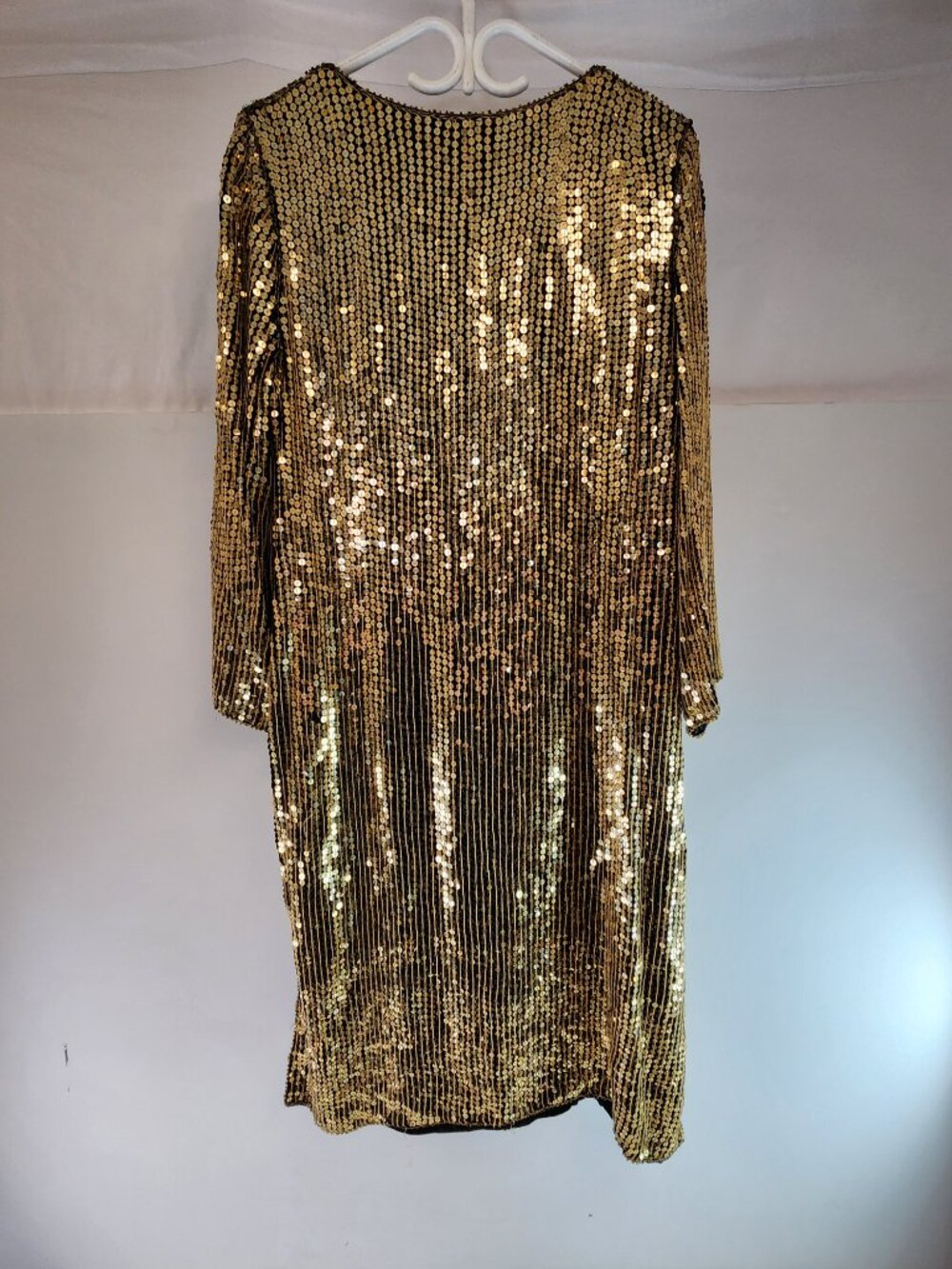 Vintage Black Silk / Gold Sequin Midi Dress 1980s Leaf Pattern - Picture 7 of 12
